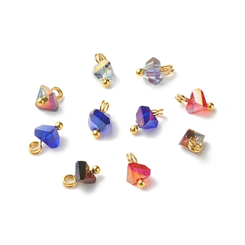 Electroplate Glass Charms, with Brass Ball Head Pins, Triangle, FireBrick, 8x6x4.5mm, Hole: 1.8mm