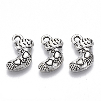Tibetan Style Alloy Charms, Lead Free & Cadmium Free, Christmas Theme, Christmas Stockings, Antique Silver, 14.5x12x2.5mm, Hole: 1.6mm, about 600pcs/500g