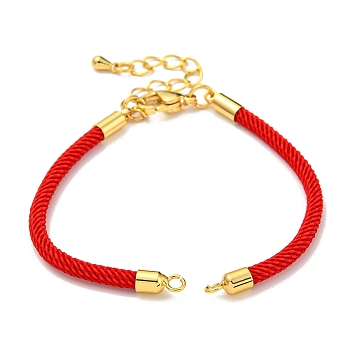 Nylon Cords Bracelet Makings Fit for Connector Charms, with Brass Findings and 304 Stainless Steel Lobster Claw Clasps, Long-Lasting Plated, Red, 6-1/2~6-3/4 inch(16.5~17cm), Hole: 1.8mm