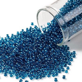 TOHO Round Seed Beads, Japanese Seed Beads, (932) Inside Color Aqua/Capri Lined, 11/0, 2.2mm, Hole: 0.8mm, about 1110pcs/bottle, 10g/bottle