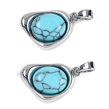 Synthetic Turquoise Pendants, Brass Heart Charms, Platinum, 11.5x18x6mm, Hole: 3.5x2.5mm