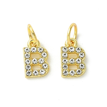 Rack Plating Alloy Rhinestone Pendants, Cadmium Free & Lead Free, Letter B, 11x7x2mm, Hole: 5mm