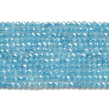 Cubic Zirconia Bead Strands, Faceted Rondelle, Sky Blue, 2mm, Hole: 0.6mm, about 187pcs/strand, 14.76 inch(37.5cm)