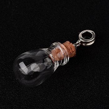 Teardrop Glass Wishing Bottle European Dangle Charms, with Alloy Tube Bails and Iron Findings, Antique Silver, 45.5mm, Hole: 4.5mm, Capacity: 1.2ml(0.04 fl. oz)