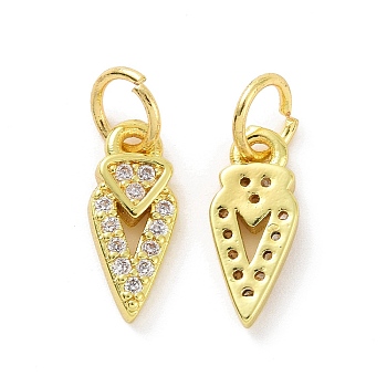 Brass Micro Pave Clear Cubic Zirconia Pointed Charms, with Jump Ring, Darts, Real 18K Gold Plated, 12x5x2mm, Hole: 3.2mm