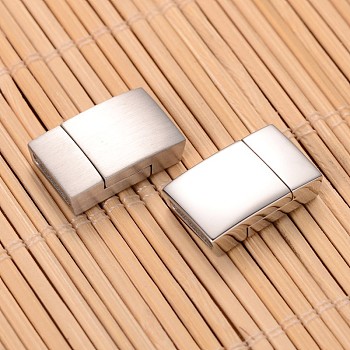 Mixed Smooth & Matte 304 Stainless Steel Rectangle Magnetic Clasps with Glue-in Ends, Stainless Steel Color, 20x12x5mm, Hole: 2.5x10mm