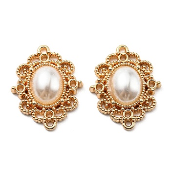 Alloy Oval Connector Charms, with Plastic Imitation Pearl, Golden, 21.5x17.5x5mm, Hole: 1mm