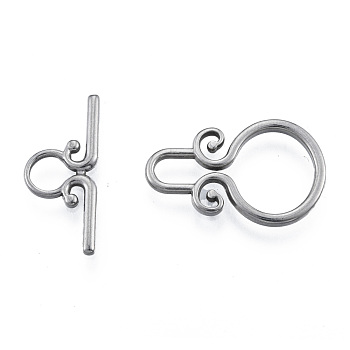 304 Stainless Steel Toggle Clasps, Ring, Stainless Steel Color, Bar: 22x9.5x1.5mm, Hole: 1.5mm, Ring: 23x14.5x1.5mm, Hole: 3.5x6.5mm