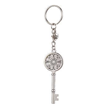 Iron Split Keychains, with Alloy Pendants, Key & Heart, Antique Silver, 12.6cm