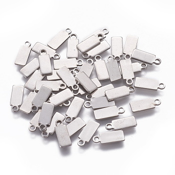 201 Stainless Steel Charms, Stamping Blank Tag, Rectangle, Stainless Steel Color, 10x4x1mm, Hole: 1.2mm