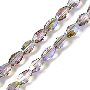 Electroplate Glass Beads Strands, Half Plated, Faceted, Oval, Thistle, 9.5x5.5mm, Hole: 1.2mm, about 60pcs/strand, 22.05''(56cm)