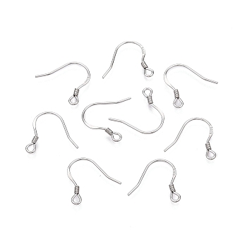 Anti-Tarnish Rhodium Plated 925 Sterling Silver Earring Hooks, Ear Wire, Platinum, 14.5mm, Hole: 1.6mm, Pin: 0.6mm