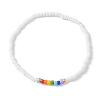 Glass Seed Beaded Stretch Bracelets, Colorful, Inner Diameter: 2-1/4 inch(5.8cm)