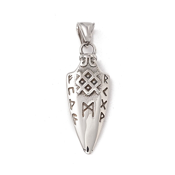 304 Stainless Steel Pendant, Arrow, Antique Silver, 42x16x5.5mm, Hole: 8x4mm