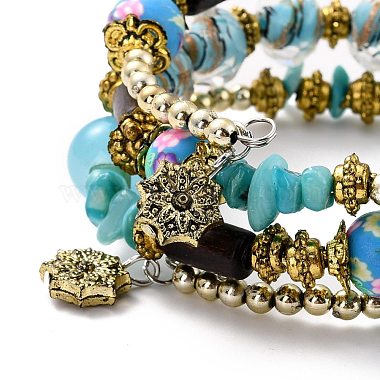 Boho Multi-strand Irregular Synthetic Turquoise Beads Wrap Bracelet(BJEW-G635-02B)-2