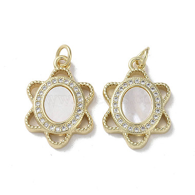 Real 18K Gold Plated Clear Flower Brass+Cubic Zirconia+Shell Pendants