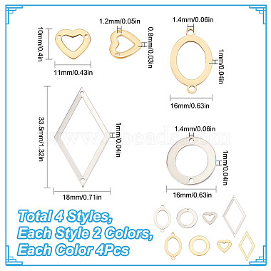 sunnyclue 32pcs 8 styles 201 breloques de connecteur en acier inoxydable(STAS-SC0005-06)-2