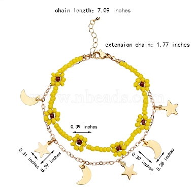 bracelet multi-rangs fleur tressée en graines de verre(BJEW-SW00069-01)-7