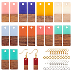 DIY Dangle Earring Making Kits, Including Resin & Wood Pendants, Brass Earring Hooks & Jump Rings, Rectangle, Mixed Color, Pendants: 22.5~23x8.5~9x3.5mm, Hole: 2mm, 10 colors, 2pcs/color, 20pcs/box(DIY-OC0005-18)