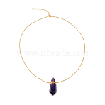 Natural Amethyst Pointed Hexagon Perfume Bottles Pendant Necklace, Gemstone Jewelry for Women, Golden, 19.29 inch(49cm)(NJEW-WH0015-02B-G)
