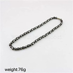 Synthetic Magnetic Hematite Column and Round Beaded Nacklaces for Men, Platinum, Black, 18.11 inch(46cm)(WA5844-5)