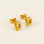 Chunk Letter 304 Stainless Steel Stud Earrings for Women, Real 18K Gold Plated, Letter D, 7.5~8.5x5~10.5mm(EJEW-G386-01D-G)