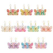 10Pairs 10 Colors Bling Butterfly Resin Dangle Earrings, Golden Iron Jewelry for Women, Mixed Color, 44mm, Pin: 0.5mm, 1 Pair/color(EJEW-AB00006)