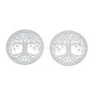 201 Stainless Steel Filigree Pendants, Etched Metal Embellishments, Tree of Life, Stainless Steel Color, 30x0.2mm, Hole: 1mm(X-STAS-S118-060)