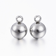 201 Stainless Steel Round Ball Charms, Stainless Steel Color, 11x8mm, Hole: 2mm(X-STAS-H376-34)