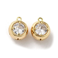 Brass with Glass Rhinestone Charms, Round, Real 18K Gold Plated, 12x10x8.5mm, Hole: 1mm(KK-H455-23G)