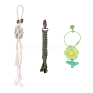CHGCRAFT 3Pcs 3 Style Cotton Braided Pendant Decorations, with Resin Flower Pendant Keychain and Natural Fluorite Car Hanging Ornament, Mixed Color, 115~355mm, 1pc/style(HJEW-CA0001-40)