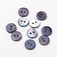 2-Hole Shell Buttons, Flat Round, Black, 10x2mm, Hole: 1.5mm(BUTT-L019-02B)