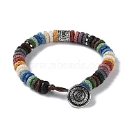 Dyed Natural Lava Rock Disc Beaded Bracelet, with Brass Flower Clasp, Colorful, 7-7/8 inch(20cm)(BJEW-Z020-01B-AS)