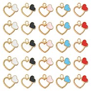 Alloy Enamel Pendants, Heart Ring with Heart, Golden, Mixed Color, 18x18x2.5mm, Hole: 2mm, 5 colors, 6pcs/color, 30pcs/box(ENAM-CJ0001-49)