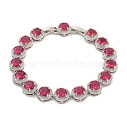 Flat Round Glass Link Chain Bracelets, Rack Plating Platinum Plated Brass Jewelry for Women, Crimson, 7-7/8 inch(20.1cm)(BJEW-H604-02P-06)