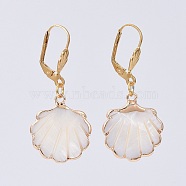 Leverback Earrings, with 304 Stainless Steel Finding and Electroplate Freshwater Shell Pendants, Golden, 43mm, Pin: 0.6mm(EJEW-JE03119)