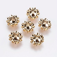 Multi-Petal Brass Bead Caps, Flower, Real 18K Gold Plated, 11x5.5mm, Hole: 1mm(KK-F740-48G)