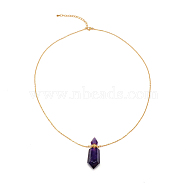 Natural Amethyst Pointed Hexagon Perfume Bottles Pendant Necklace, Gemstone Jewelry for Women, Golden, 19.29 inch(49cm)(NJEW-WH0015-02B-G)