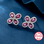 Elegant S925 Silver Floral Earrings and Ring Set with Diamonds(WM8786-2)