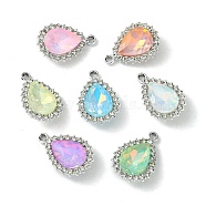 UV Plating Alloy with Mixed Color Glass Rhinestone Pendants, Teardrop, Platinum, 23x16x6mm, Hole: 2mm(FIND-B039-09P)