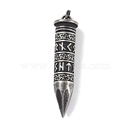 Openable 316 Surgical Stainless Steel Urn Ashes Big Pendants, with Jump Ring, Bullet with Rune, Antique Silver, 57.5x13.5x11mm, Hole: 4.5mm(STAS-E212-27AS)