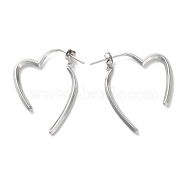 925 Sterling Silver Heart Stud Earrings, Platinum, 31x2.5mm(EJEW-P296-23P)