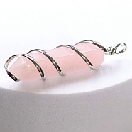 Natural Rose Quartz Copper Wire Wrapped Pointed Pendants, Faceted Bullet Charms, Platinum, 45x10mm(FIND-PW0015-23P-02)