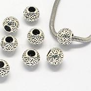 Alloy European Beads, Large Hole Beads, Rondelle, Antique Silver, 11x9mm, Hole: 4.5mm(PALLOY-S079-010AS)
