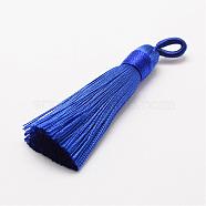 Polyester Tassel Big Pendant Decorations, Ice Silk Tassel, Blue, 60~67x8mm, Hole: 5x7mm(FIND-P022-05)