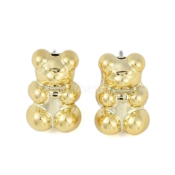 Bear CCB Plastic Stud Earrings for Women, with 304 Stainless Steel Pin, Golden, 18x12mm(EJEW-Q382-04B-G)