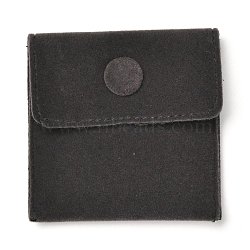 Square Velvet Jewelry Bags, with Snap Fastener, Black, 6.7~7.3x6.7~7.3x0.95cm(TP-B001-01A-05)