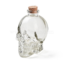 Skull Glass Wine Bottle, with  Cork, Clear, 6x9cm, Capacity: 120ml(4.06fl. oz)(BOTT-PW0011-66A)