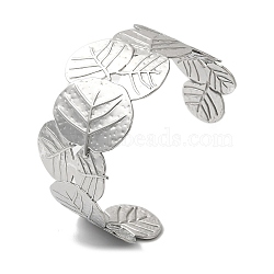 Stainless Steel Chunk Leaf Open Cuff Bangles for Women, Stainless Steel Color, Inner Diameter: 2-1/2 inch(6.5cm), 34mm(BJEW-G719-17P)