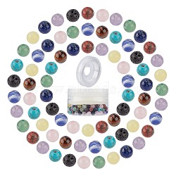 DIY Chakra Themed Stretch Bracelets Making Kits, include Round Gemstone Beads and Elastic Thread, 6~7mm, Hole: 0.8~1mm, 10materials, 20pcs/material, 200pcs/box(DIY-SC0012-73)